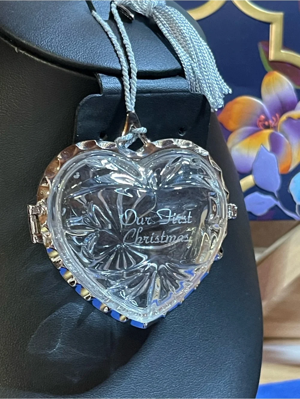 1999 Lenox Lead Crystal Ruby Heart Ornament/ Silver- Plated Metal Trim / 133g